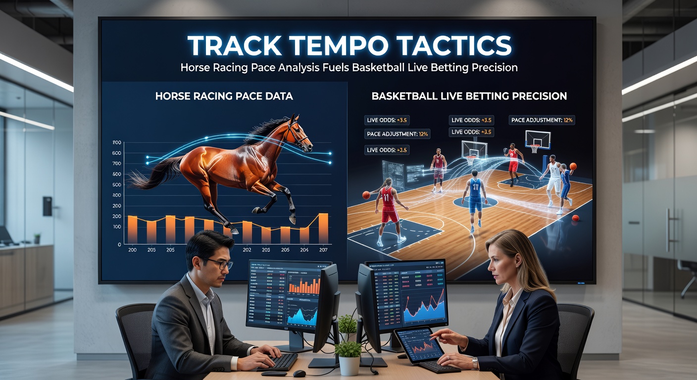 Live-Wett-Dashboard mit Pace-Überlagerung auf einem NBA-Spiel und Pferderennen-Vergleich
